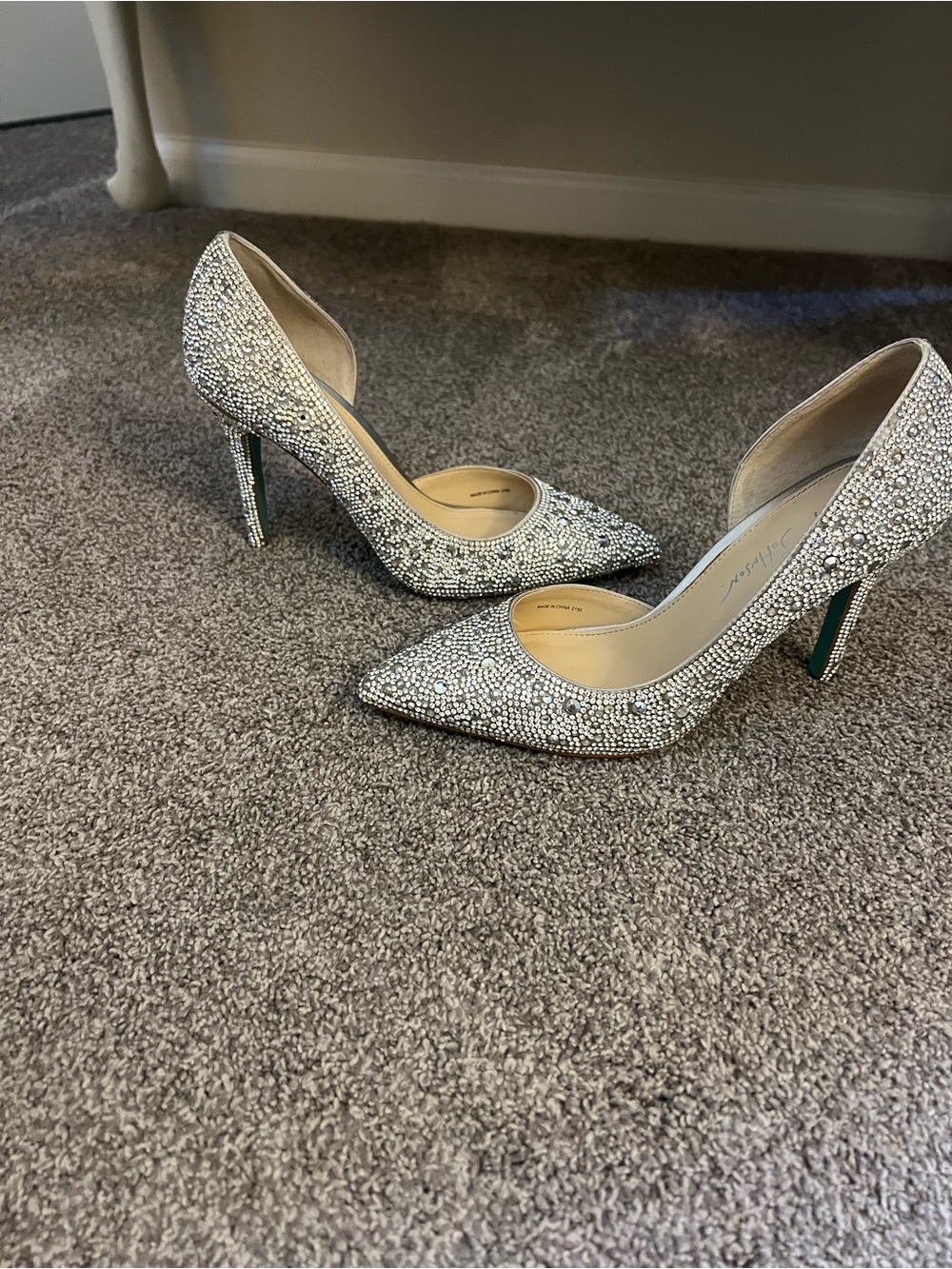 Betsey Johnson Silver Crystal Pointed Toe High Heels